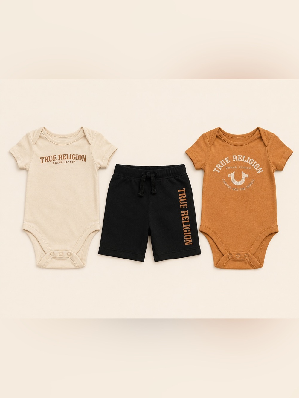 True Religion Black Shorts with Brown Logo